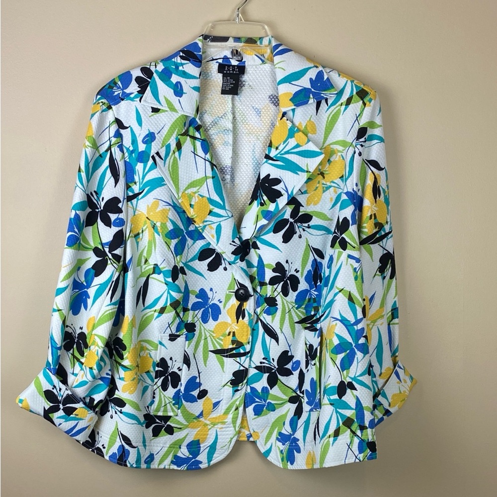Floral Blazer with Blue and Yellow Accents